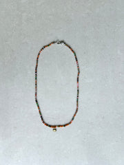 Seed Bead Necklace Short - Muted Multicolour with Charm