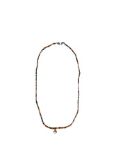 Seed Bead Necklace Short - Muted Multicolour with Charm