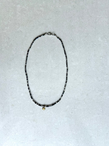 Seed Bead Necklace Short - Charcoal with Charm