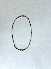 Seed Bead Necklace Short - Charcoal with Charm