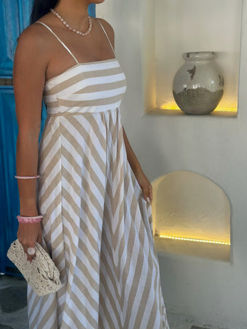 Polly Dress - Latte Stripe Seersucker