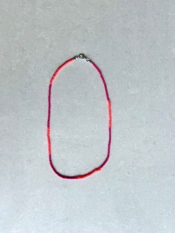 Seed Bead Necklace Short - Neon and Pink