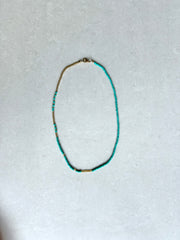 Seed Bead Necklace Short - Turquoise and Gold