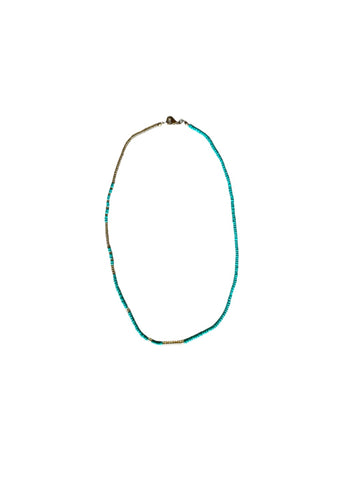 Seed Bead Necklace Short - Turquoise and Gold