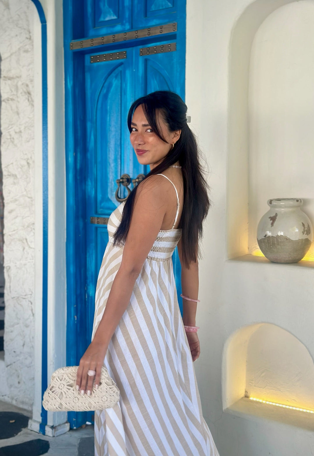 Polly Dress - Latte Stripe Seersucker