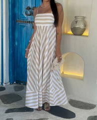 Polly Dress - Latte Stripe Seersucker