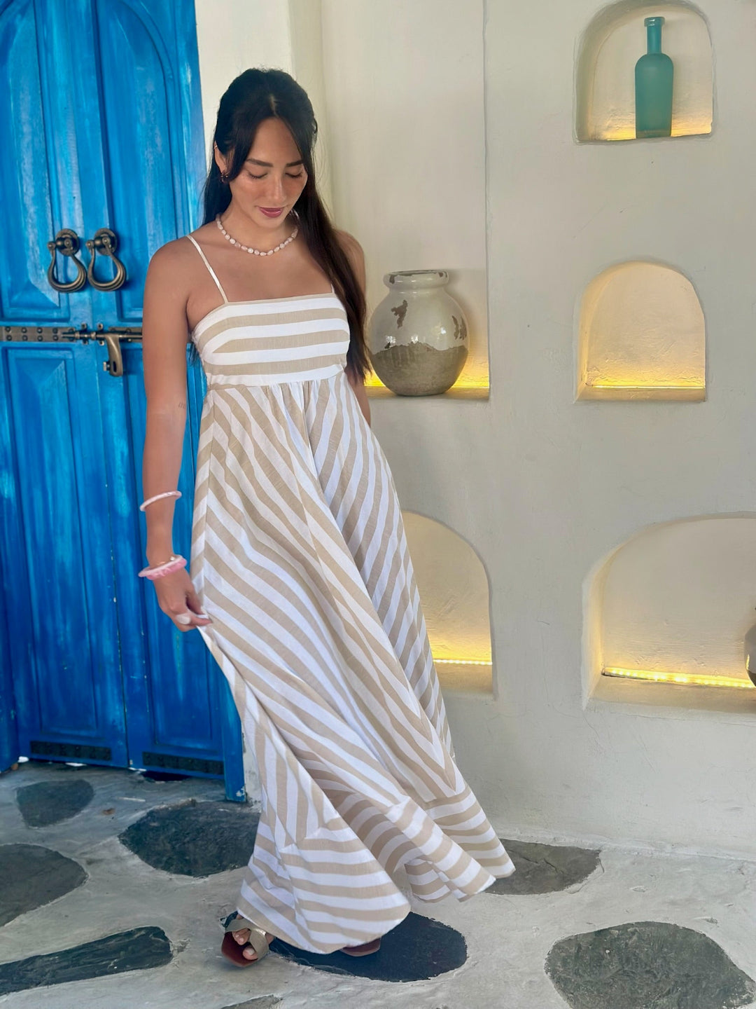 Polly Dress - Latte Stripe Seersucker