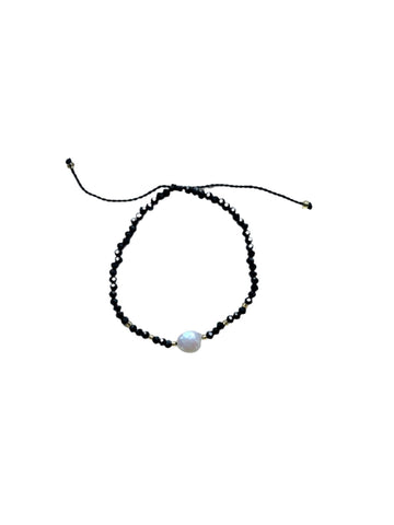 Crystal Beads and Pearl Bracelet - Black