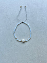 Crystal Beads and Pearl Bracelet - Light Grey