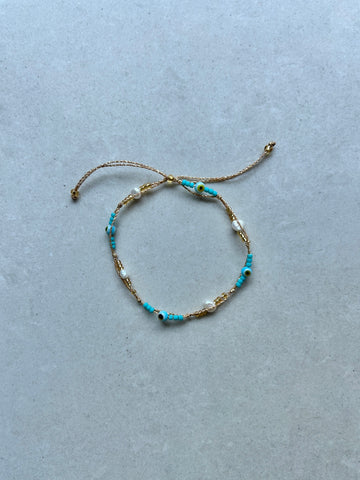 Evil Eye and Pearl Bracelet - Turquoise