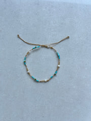 Evil Eye and Pearl Anklet - Turquoise