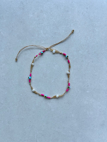 Evil Eye and Pearl Anklet - Pink