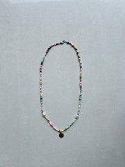 Seed Bead Necklace with Pearls and Charm - Multicolour