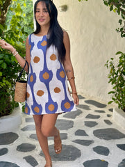 Sophie Dress - Blue Teardrop Linen