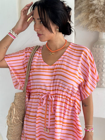 Angel Kaftan - Pink with Orange stripe