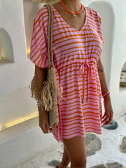 Angel Kaftan - Pink with Orange stripe