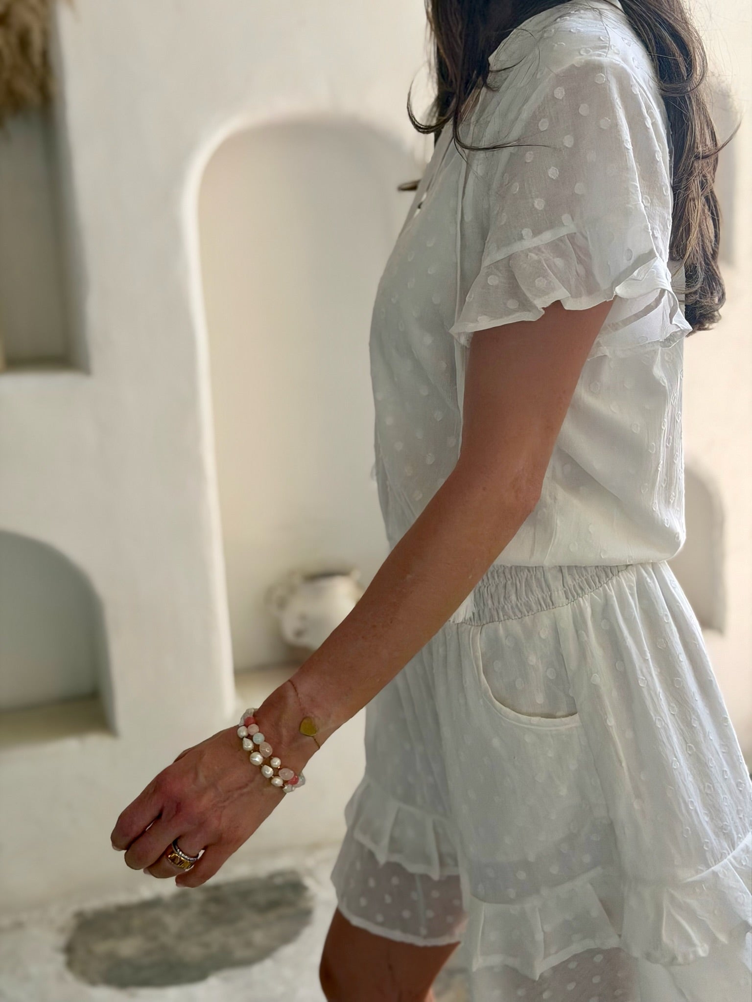 Izzy Dress Sheer Cotton Dot - White