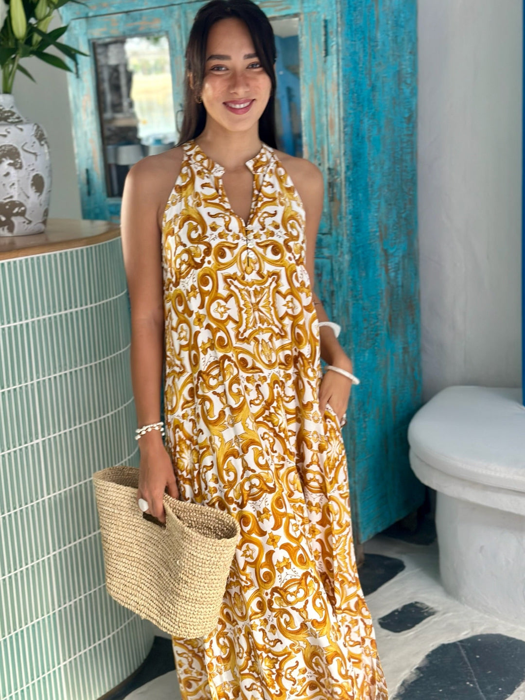 Remy Dress - Gold Chinoiserie