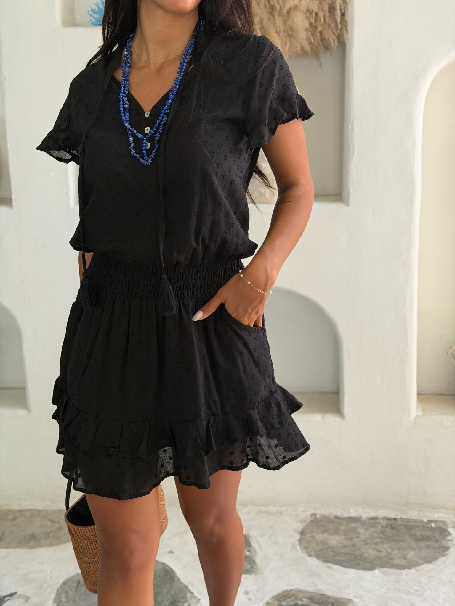 Izzy Dress Sheer Cotton Dot - Black