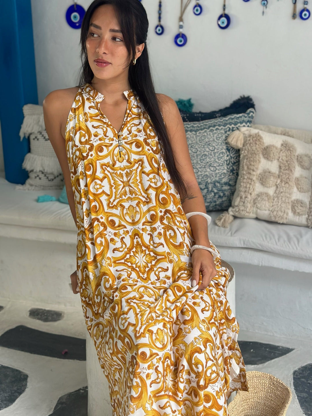 Remy Dress - Gold Chinoiserie