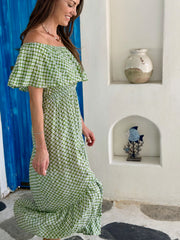 Double Frill Dress - Green Spot