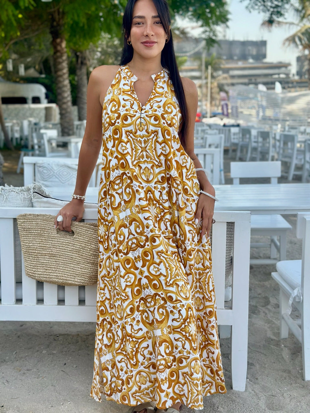 Remy Dress - Gold Chinoiserie