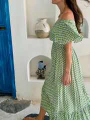 Double Frill Dress - Green Spot