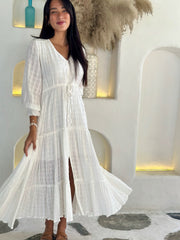 Marley Dress - White Textured Cotton