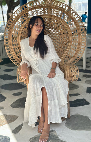 Marley Dress - White Textured Cotton