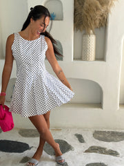 Charlie Dress - White Cotton Polka Dot
