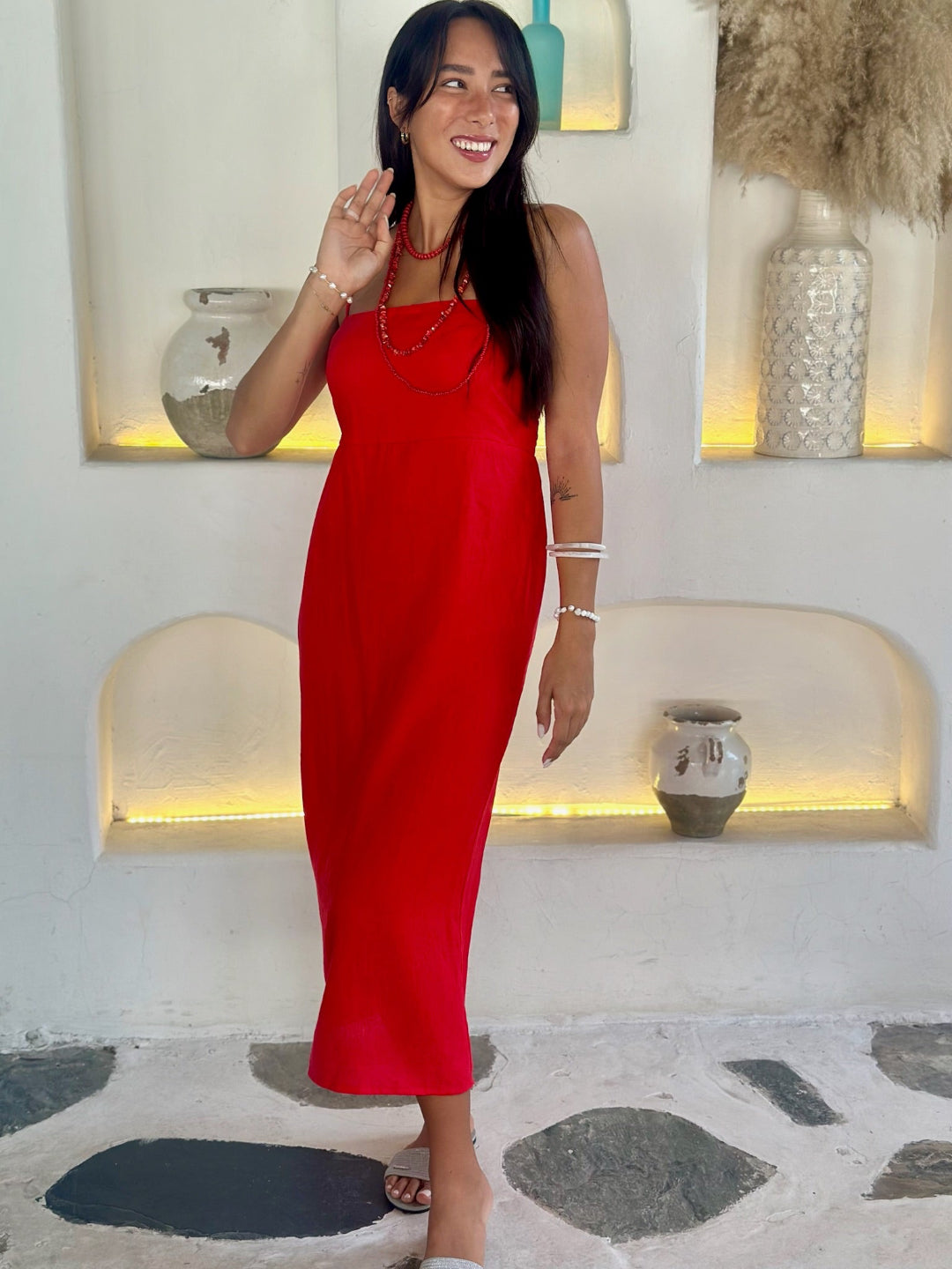 Goldie Dress - Red Linen