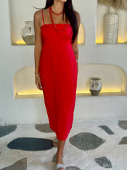 Goldie Dress - Red Linen