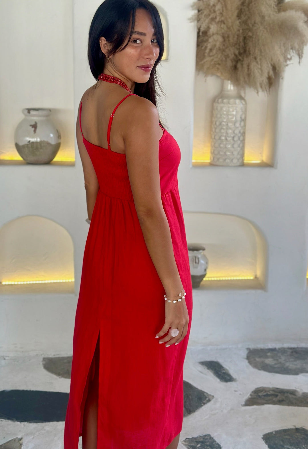 Goldie Dress - Red Linen