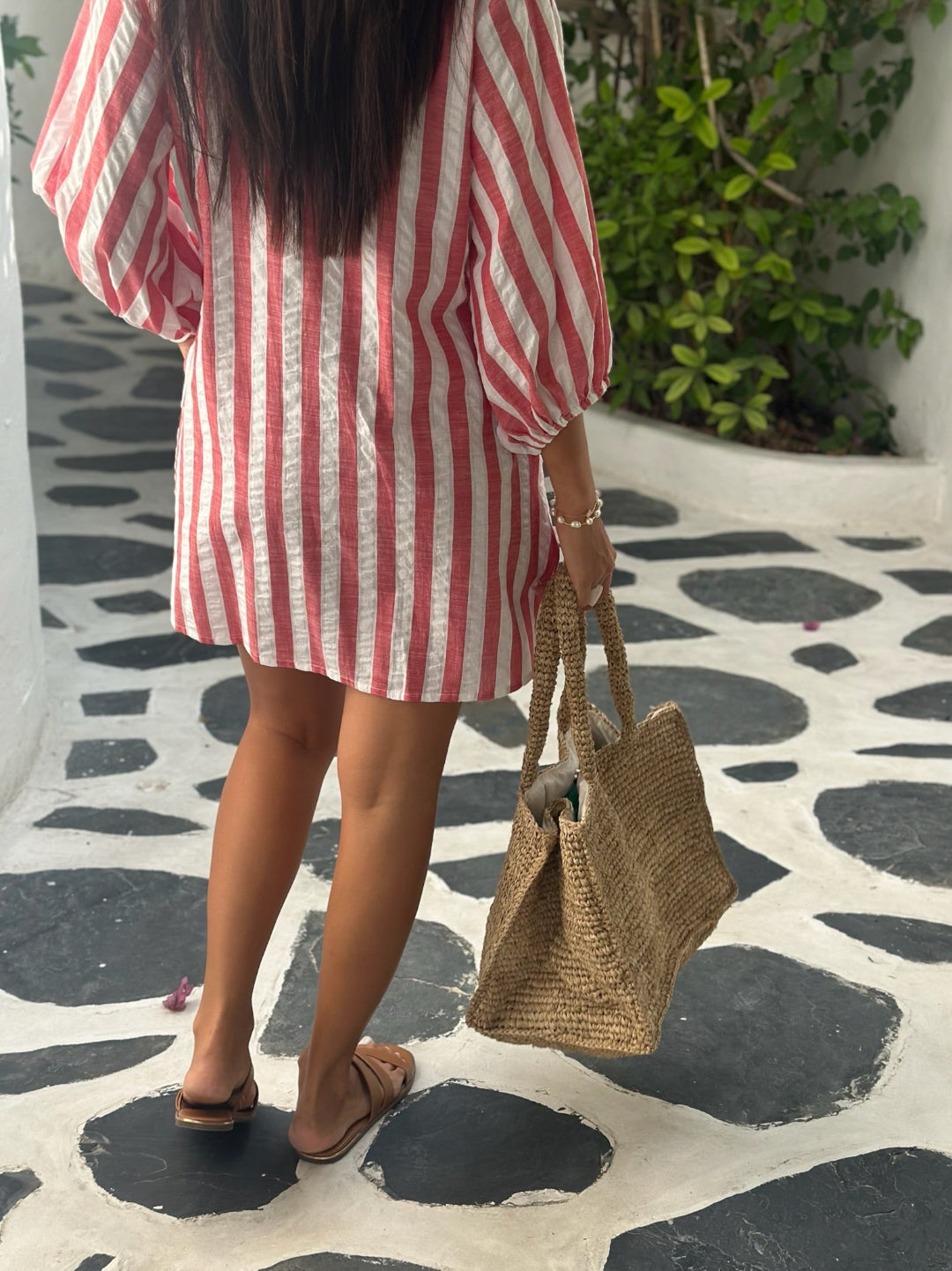 Grace Dress Cotton Seersucker - Red Stripe