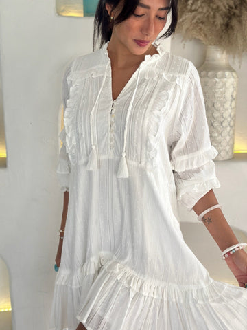 Gigi Dress - White Cotton Dot