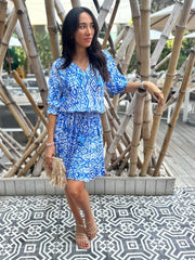 Gemma Dress - Blue Ikat