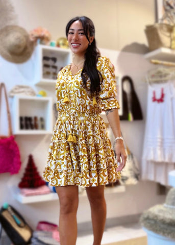 Gemma Dress - Gold Chinoiserie