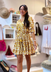 Gemma Dress - Gold Chinoiserie