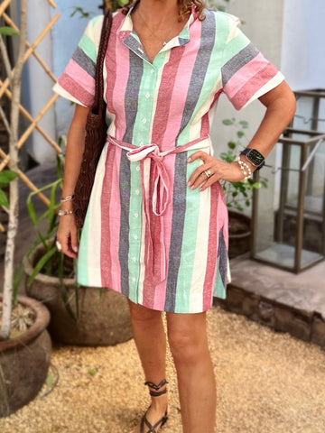 Astrid Dress - Striped Linen