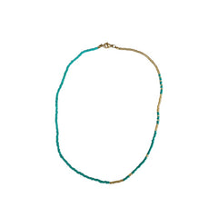 Seed Bead Necklace Short - Turquoise and Gold