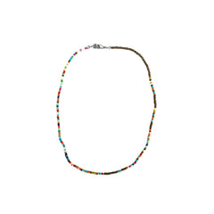 Seed Bead Necklace Short - Bright Multicolour with Bronze