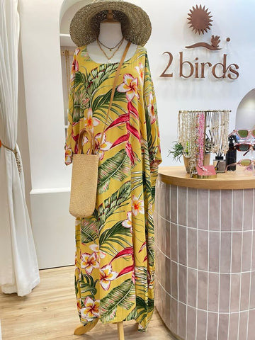 Ibiza Kaftan - Mustard Tropical