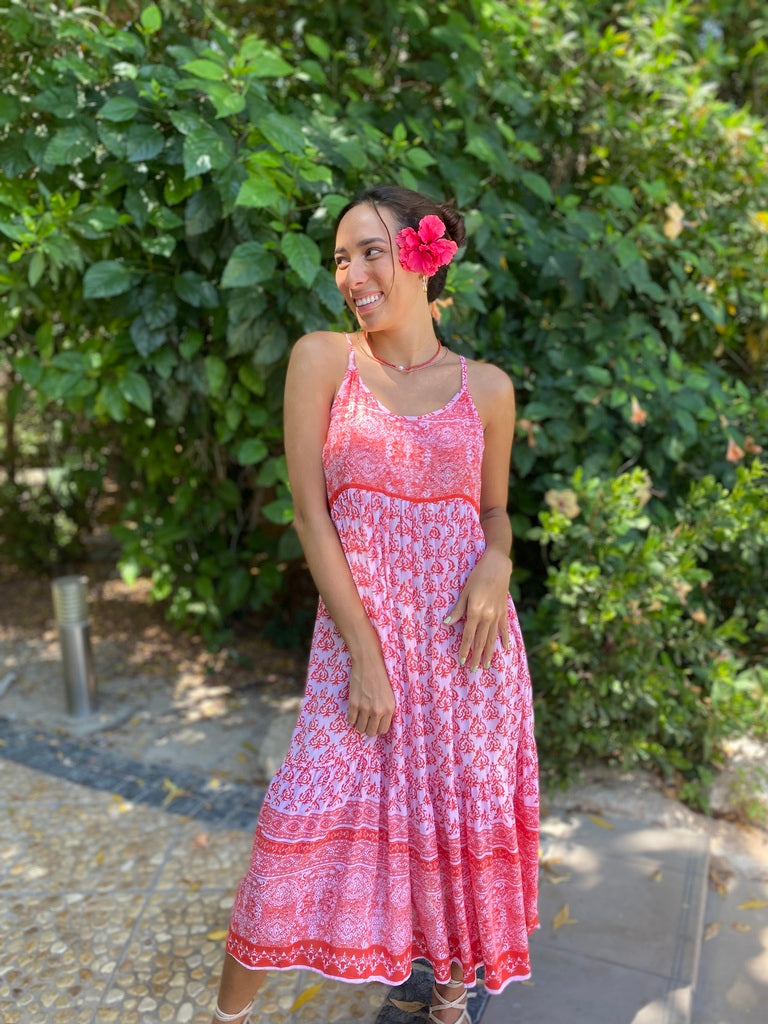 India Dress - Soft Pink and Red