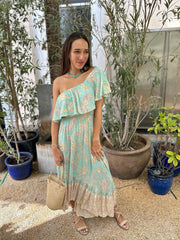 Double Frill Dress - Aqua Paisley