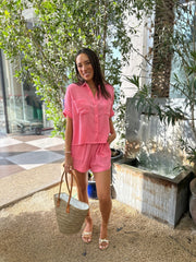 Double Cotton Crush Shirt - Bright Pink