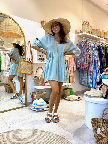 Chloe Dress Linen - Soft Blue
