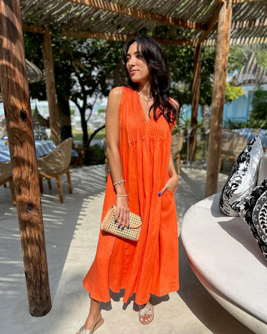 Bella Dress Linen - Tangerine