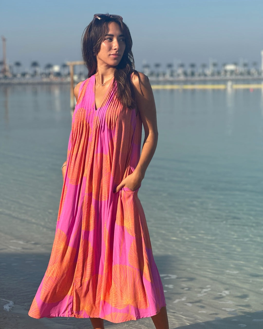 Bella Dress - Pink and Orange Palm