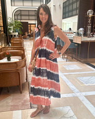 Bella Dress - Navy and Musk Pink Tie Dye