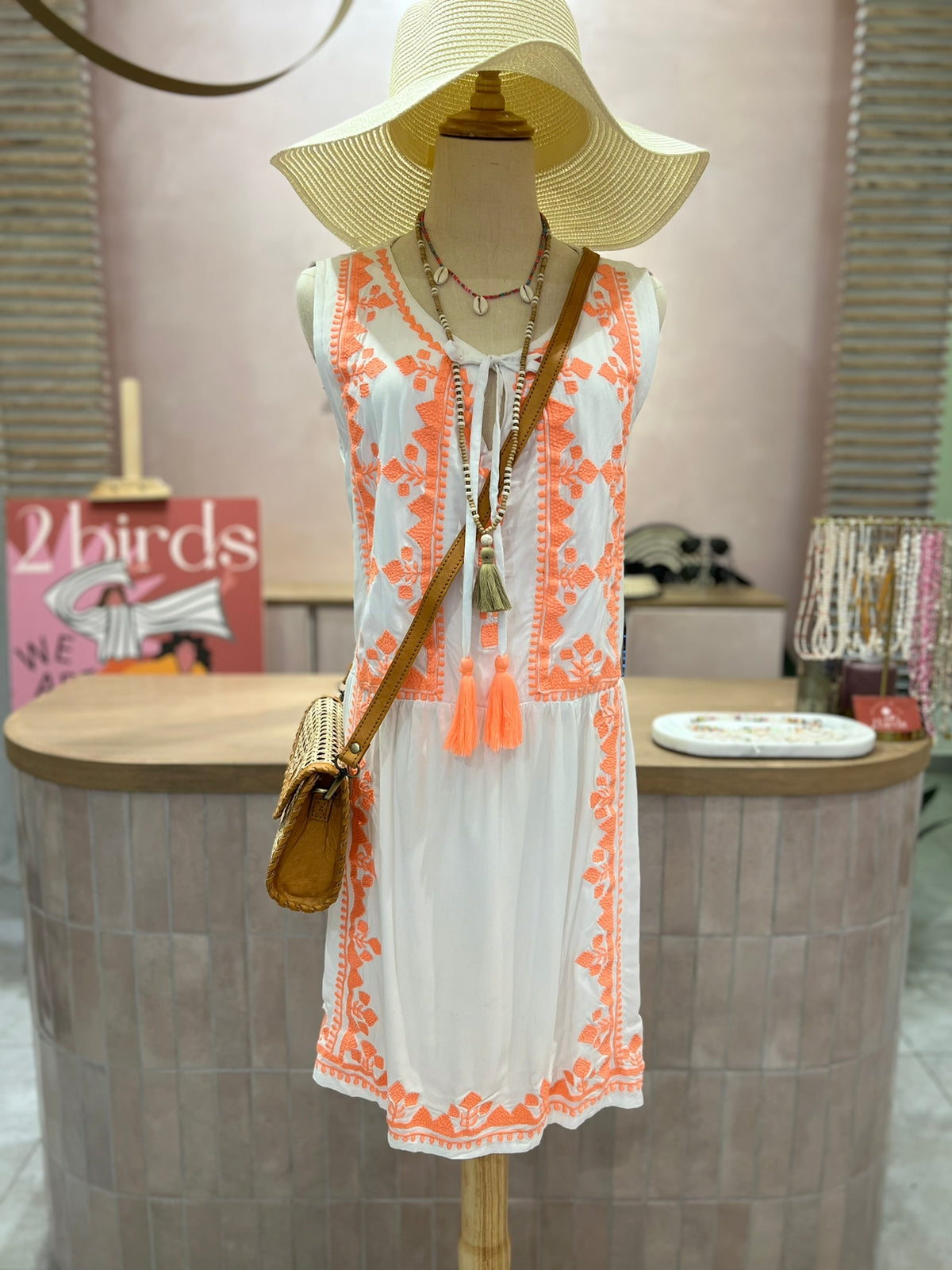 Stevie Dress - White with Coral